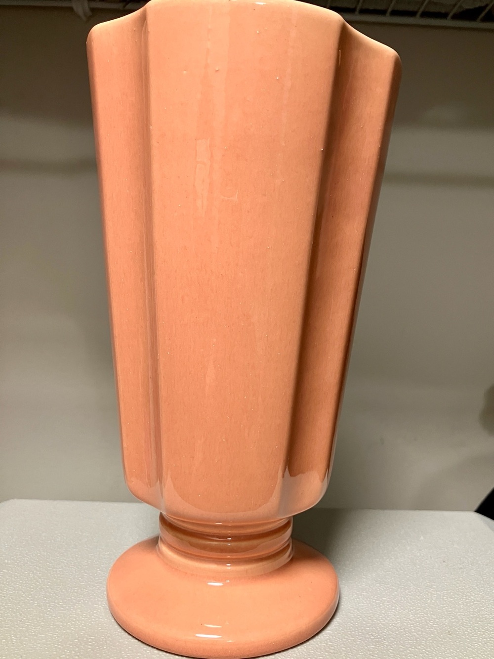 Peach Ceramic Pedestal Vase by Haeger- Classic Faceted Design. Rare.